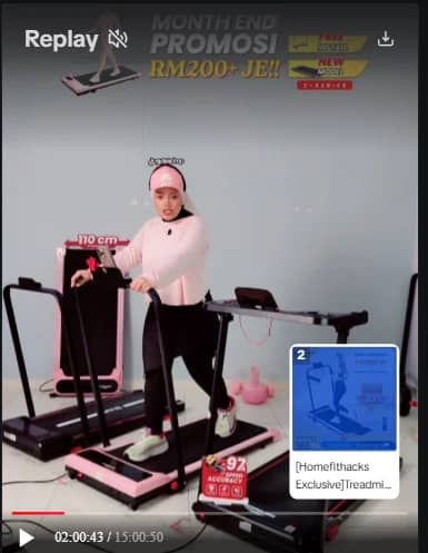 Techwide host demonstrating a treadmill during a TikTok Live promotion